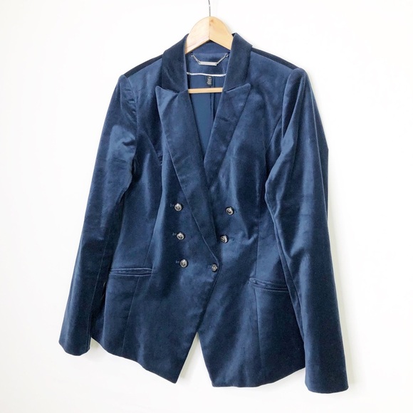 White House Black market teal blue velvet double breasted blazer - Picture 7 of 12